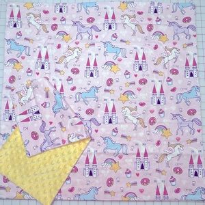 Unicorn baby blanket and burp cloth set